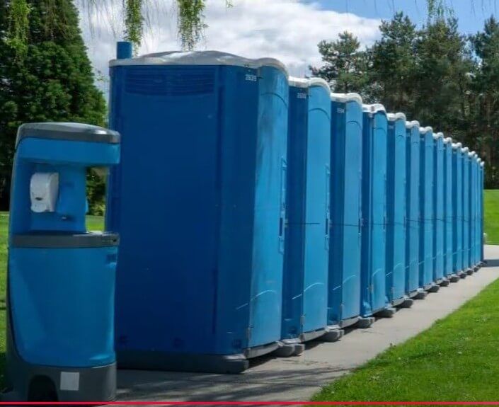 portable restrooms at a baseball game